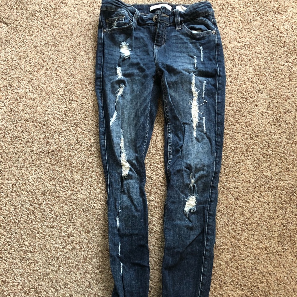 EUNINA dark wash distressed skinny jeans